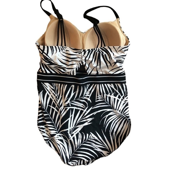 Cacique Swim Black White Palm One Piece Swimsuit 18 Cut~Out Padded Bra Summer - Picture 7 of 9